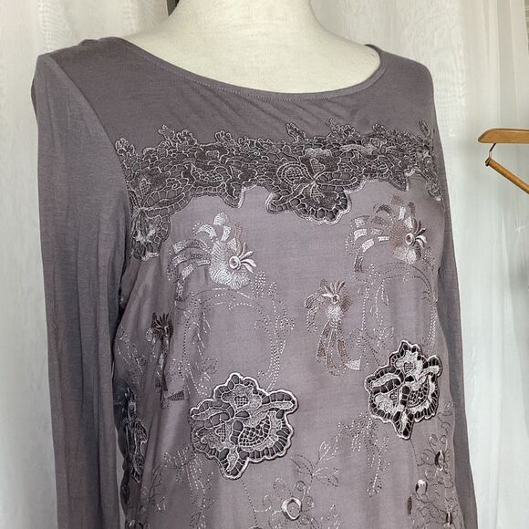 Sundance Embroidered Gray Midi Dress Lace Knit Women’s 6 Boho Long Sleeve - Picture 6 of 10